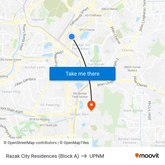 Razak City Residences (Block A) to UPNM map