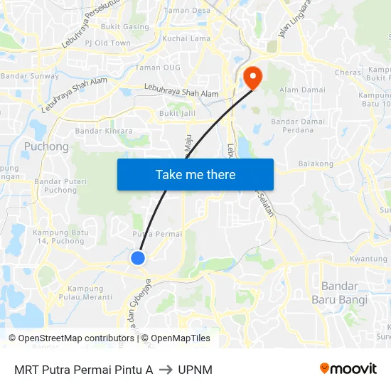 MRT Putra Permai Pintu A to UPNM map