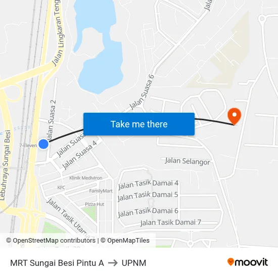 MRT Sungai Besi Pintu A to UPNM map