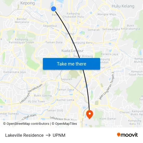 Lakeville Residence to UPNM map