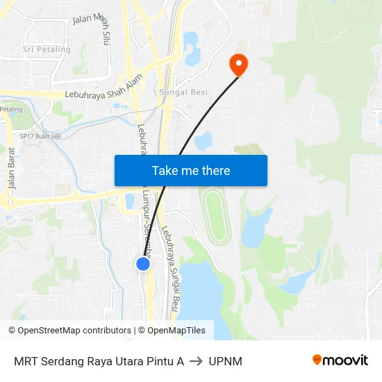 MRT Serdang Raya Utara Pintu A to UPNM map