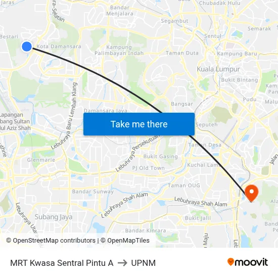 MRT Kwasa Sentral Pintu A to UPNM map