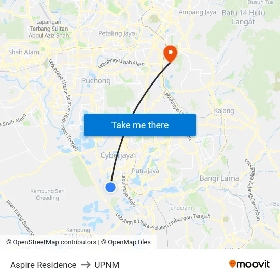 Aspire Residence to UPNM map