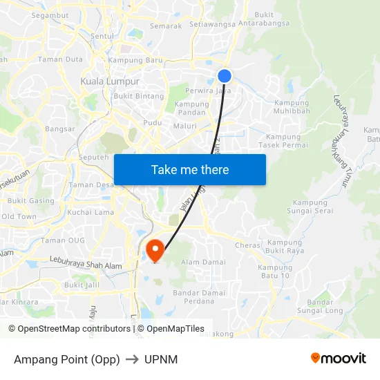 Ampang Point (Opp) to UPNM map