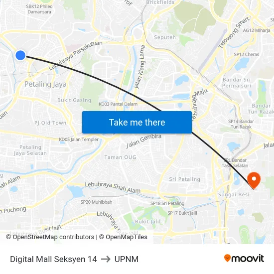 Digital Mall Seksyen 14 to UPNM map