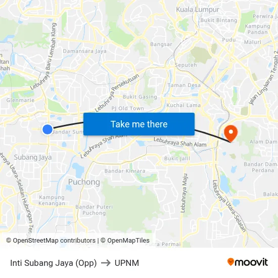 Inti Subang Jaya (Opp) to UPNM map