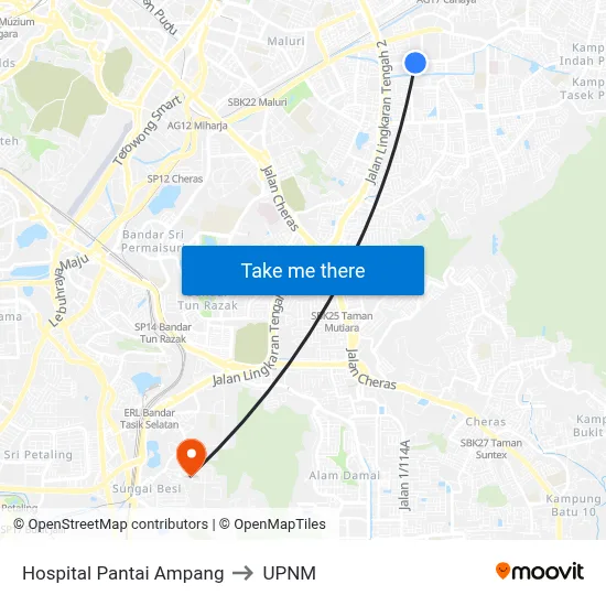 Hospital Pantai Ampang to UPNM map