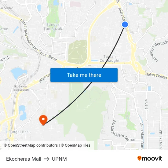 Ekocheras Mall to UPNM map