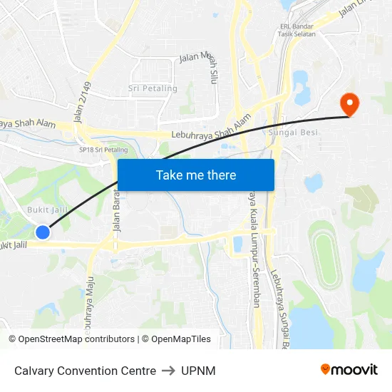 Calvary Convention Centre to UPNM map
