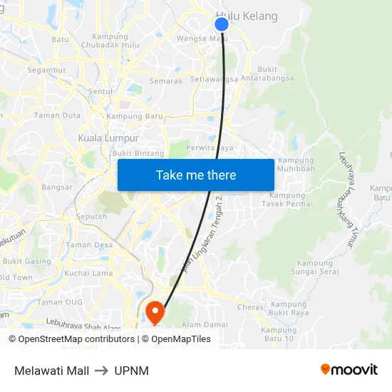 Melawati Mall to UPNM map
