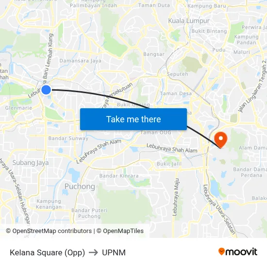 Kelana Square (Opp) to UPNM map