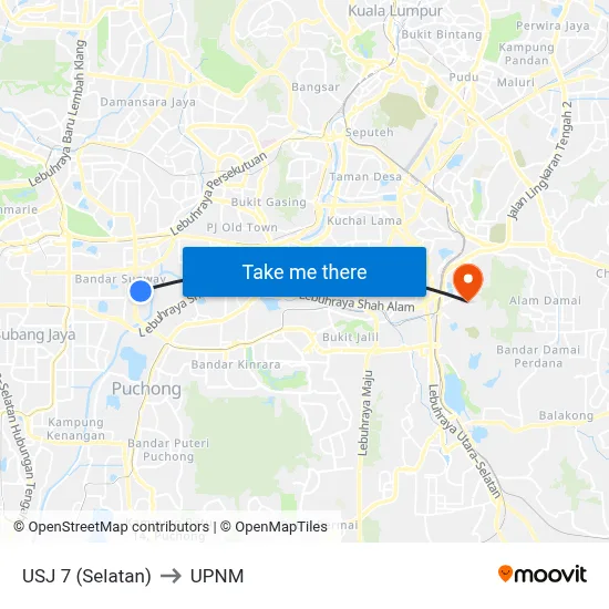 USJ 7 (Selatan) to UPNM map