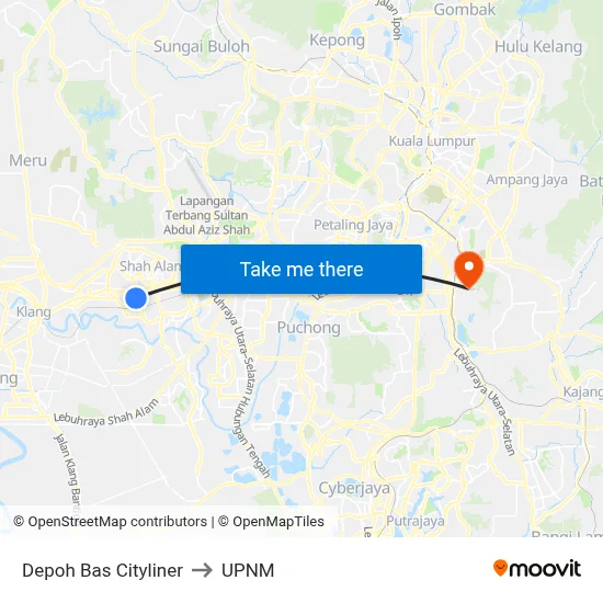 Depoh Bas Cityliner to UPNM map