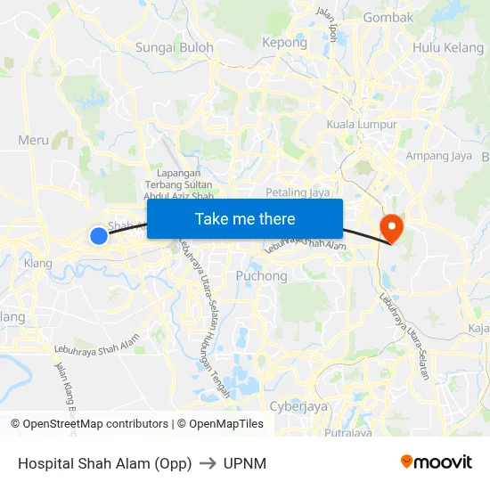 Hospital Shah Alam (Opp) to UPNM map