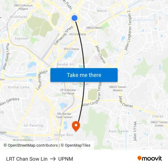 LRT Chan Sow Lin to UPNM map