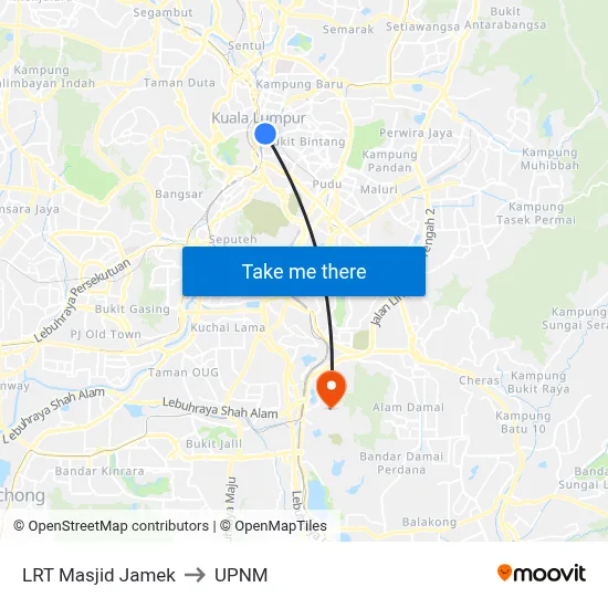 LRT Masjid Jamek to UPNM map