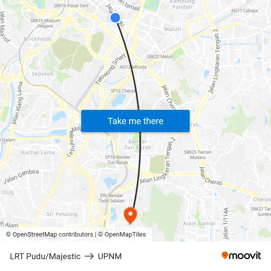 LRT Pudu/Majestic to UPNM map