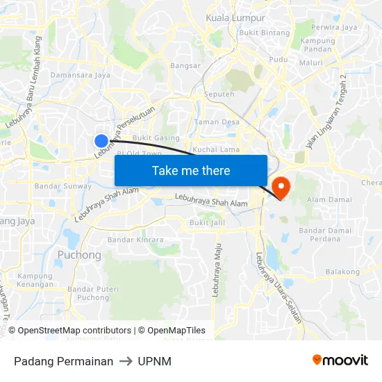 Padang Permainan to UPNM map
