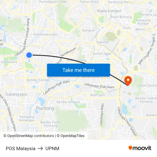 POS Malaysia to UPNM map