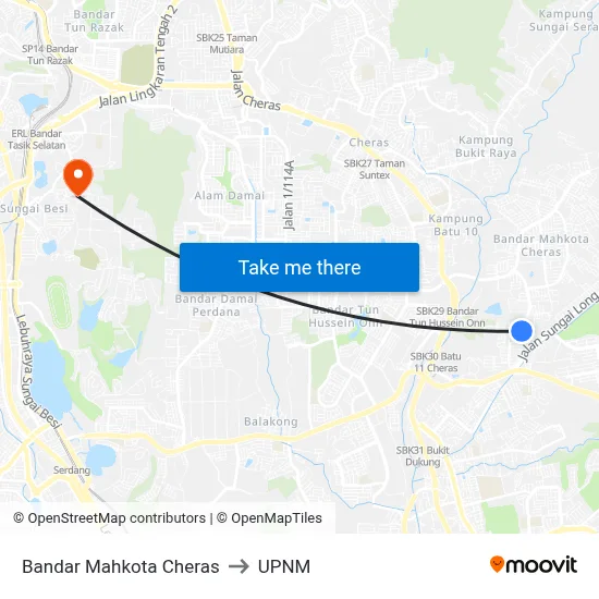 Bandar Mahkota Cheras to UPNM map