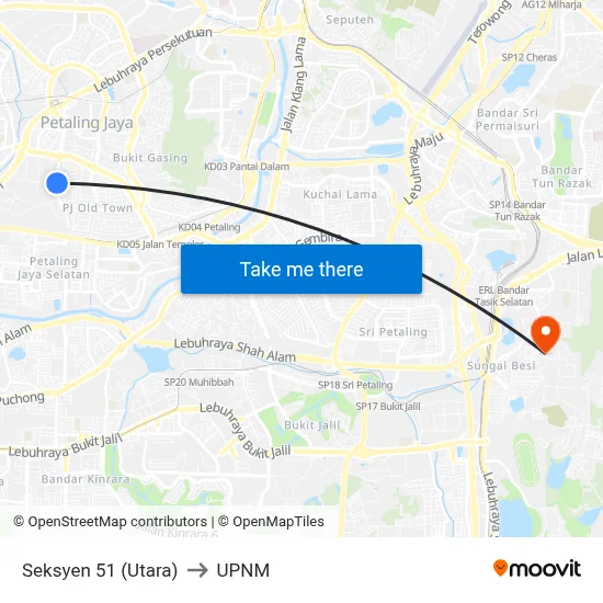 Seksyen 51 (Utara) to UPNM map