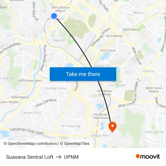 Suasana Sentral Loft to UPNM map