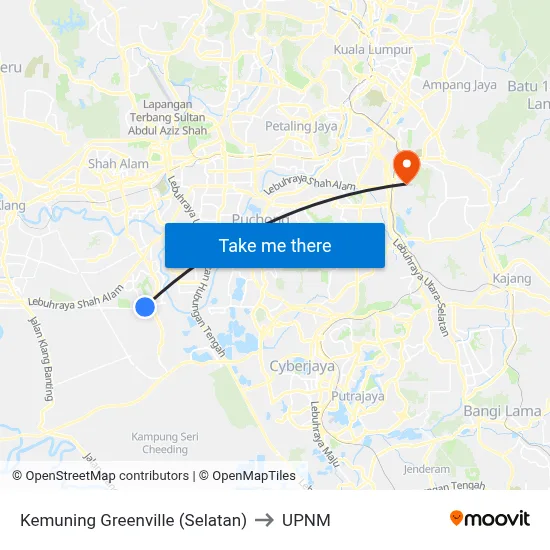 Kemuning Greenville (Selatan) to UPNM map