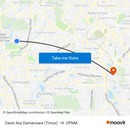Oasis Ara Damansara (Timur) to UPNM map
