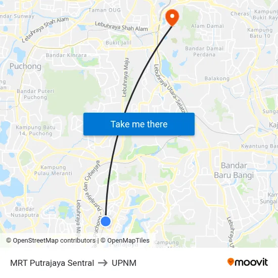 MRT Putrajaya Sentral to UPNM map