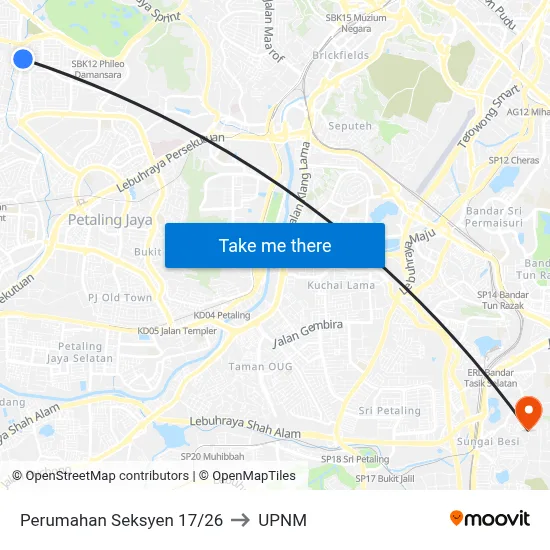 Perumahan Seksyen 17/26 to UPNM map
