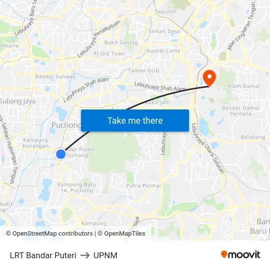LRT Bandar Puteri to UPNM map