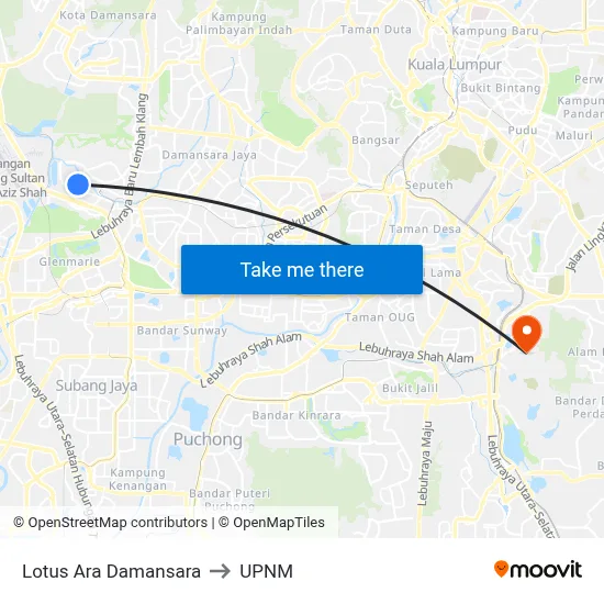 Lotus Ara Damansara to UPNM map