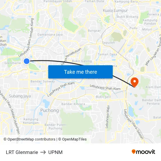 LRT Glenmarie to UPNM map