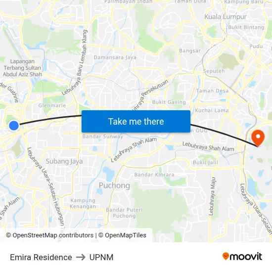 Emira Residence to UPNM map