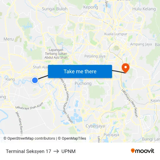 Terminal Seksyen 17 to UPNM map