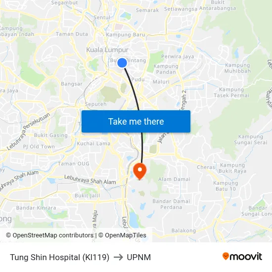 Tung Shin Hospital (Kl119) to UPNM map