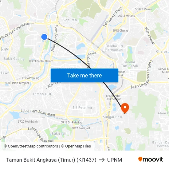 Taman Bukit Angkasa (Timur) (Kl1437) to UPNM map
