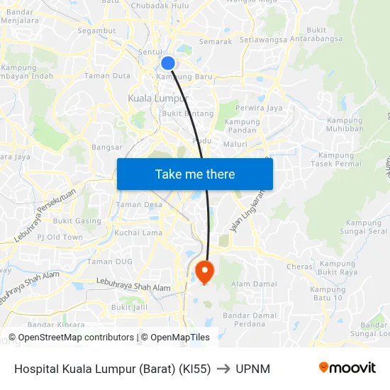 Hospital Kuala Lumpur (Barat) (Kl55) to UPNM map