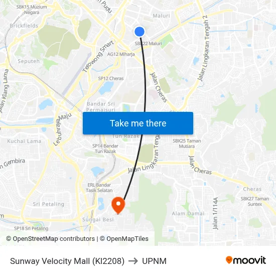 Sunway Velocity Mall (Kl2208) to UPNM map