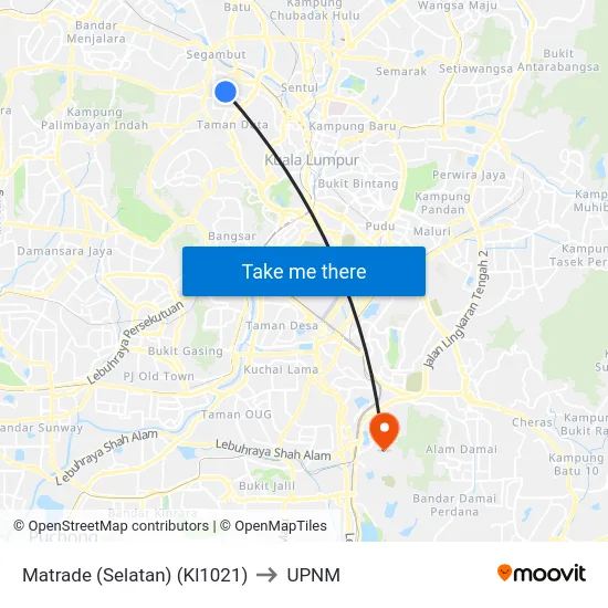 Matrade (Selatan) (Kl1021) to UPNM map