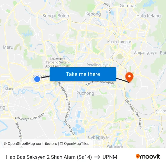 Hab Bas Seksyen 2 Shah Alam (Sa14) to UPNM map