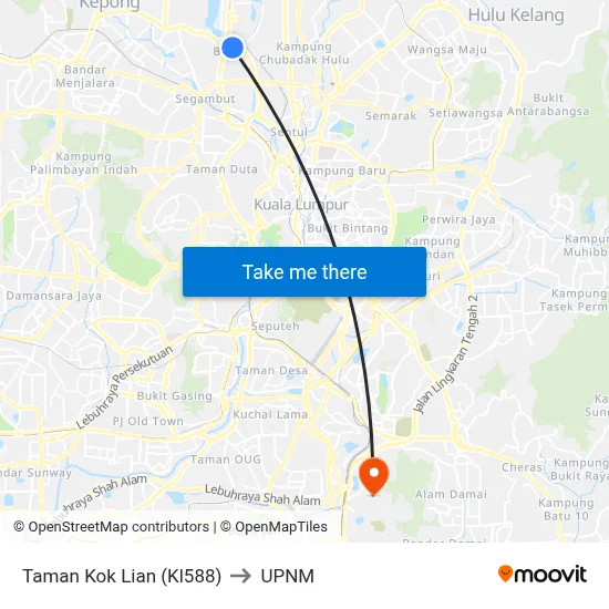 Taman Kok Lian (Kl588) to UPNM map