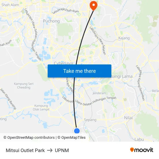Mitsui Outlet Park to UPNM map