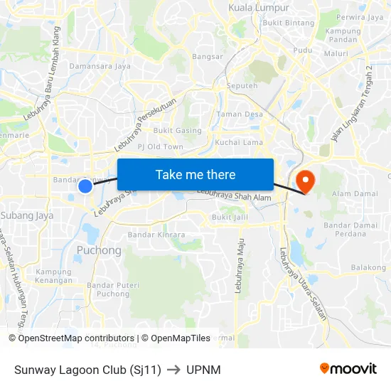 Sunway Lagoon Club (Sj11) to UPNM map