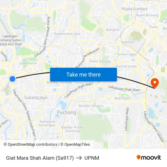 Giat Mara Shah Alam (Sa917) to UPNM map