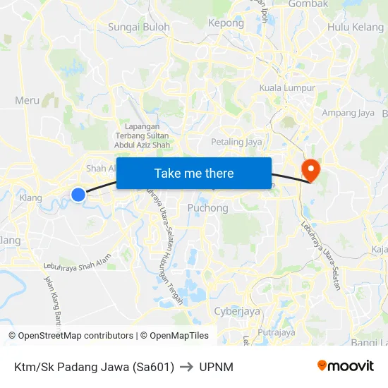 Ktm/Sk Padang Jawa (Sa601) to UPNM map