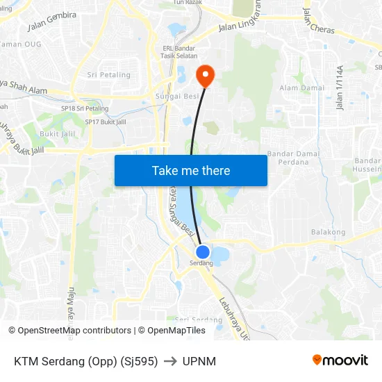 KTM Serdang (Opp) (Sj595) to UPNM map