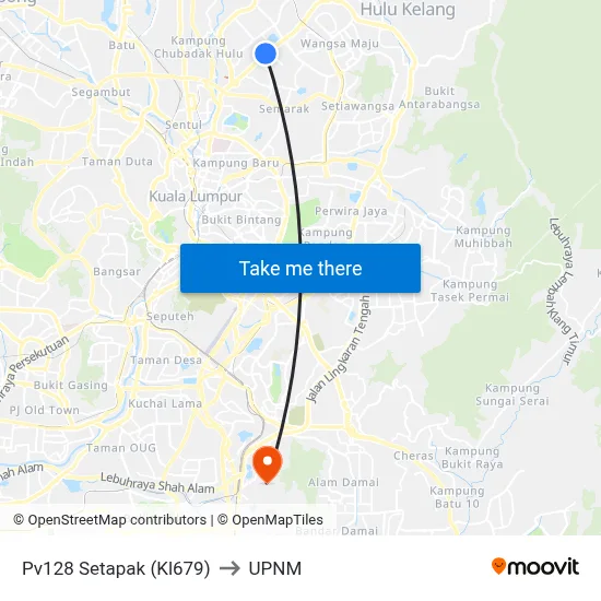 Pv128 Setapak (Kl679) to UPNM map