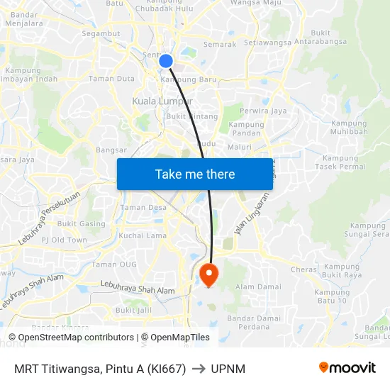 MRT Titiwangsa, Pintu A (Kl667) to UPNM map