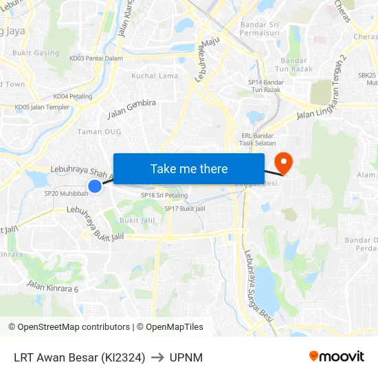 LRT Awan Besar (Kl2324) to UPNM map